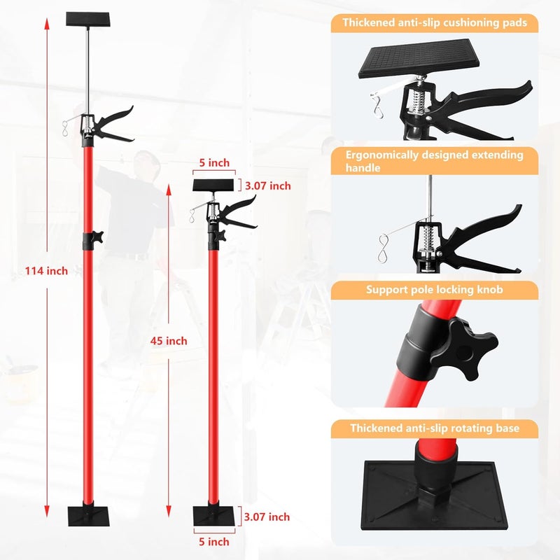IvySync Cabinet Jack for Installing Cabinet，Adjustable 3rd Hand Support Pole Extend from 45 to 114 inches,Premium Steel Cabinet Lift Jack Support up to 154 lbs，2 Pack with Storage Bag (Red-Orange) - Image 2